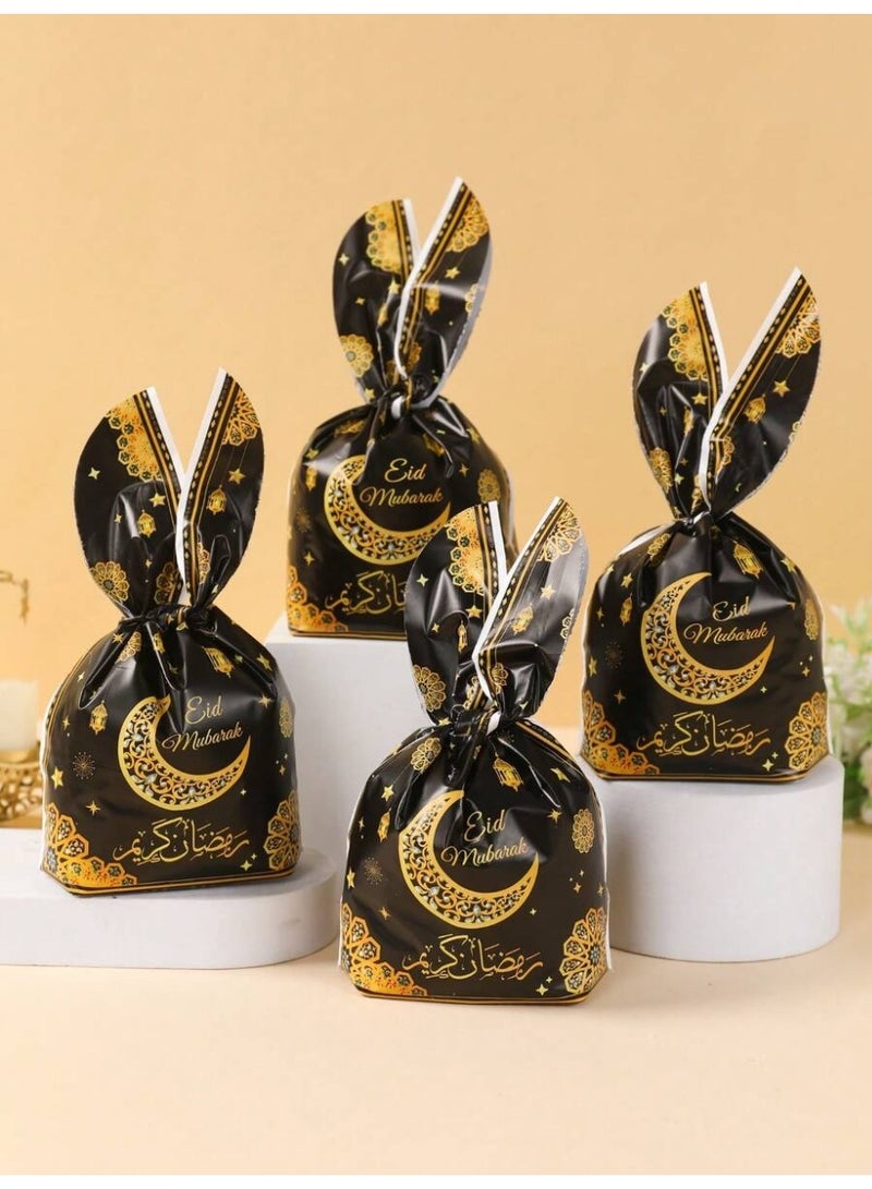 Ramadan & Eid Party Favors – 25pcs Black Gift Wrapping Bags with Crescent Star “Eid Mubarak / Ramadan Kareem” Design for Candy and Decorations - Image 3